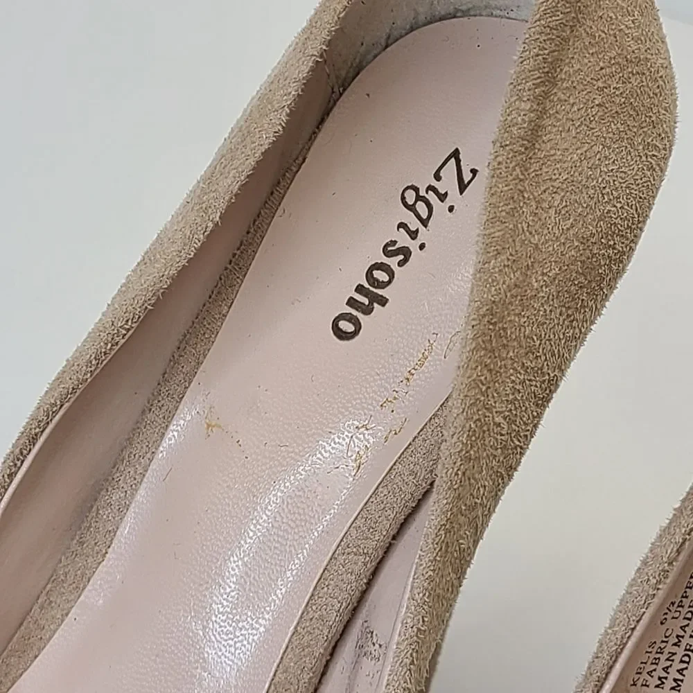 Zigi Soho Kelis Beige Suede Peeptoe Platform Heels Sz 6.5